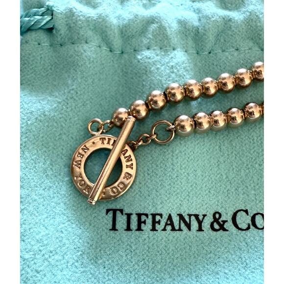 RARE Tiffany & Co. Rubedo Metal Rose Gold Color Ball Bead Toggle Chain Bracelet - Picture 4 of 12
